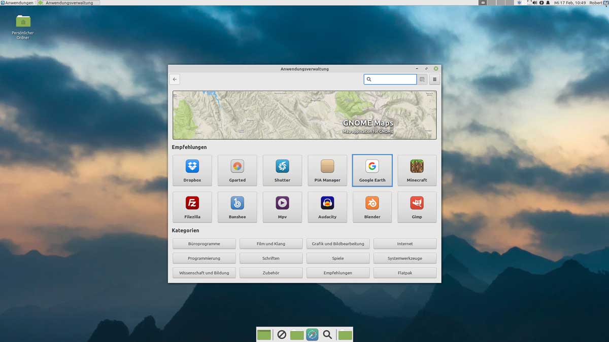 Screenshot Anwendungsverwaltung Linux